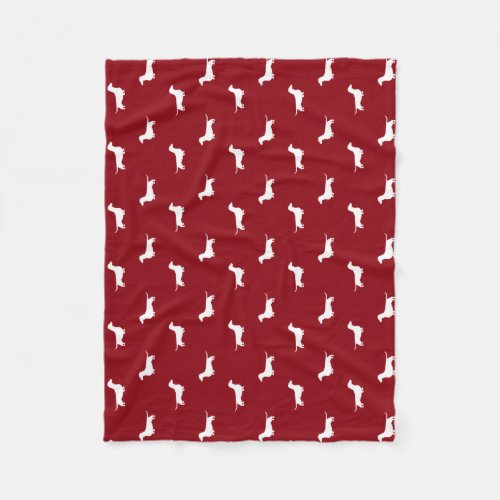 Dachshund Silhouettes Pattern Red and White Fleece Blanket
