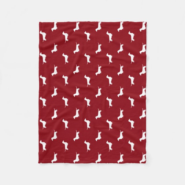 Dachshund Silhouettes Pattern Red and White Fleece Blanket (Front)