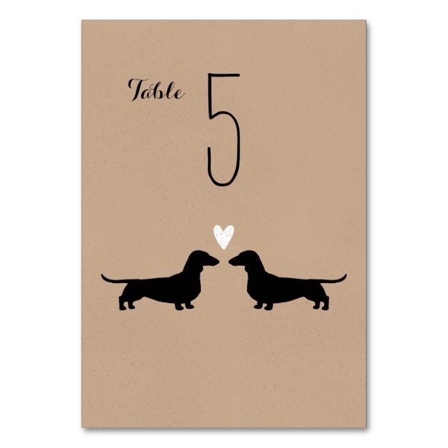 Dachshund Silhouettes Wedding Reception Table Number (Front)