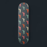 Dachshund Silhouettes Wiener Dog Lover's Skateboard<br><div class="desc">Dachshund Lover's Skateboard. Colorful silhouettes pattern with long haired, wirehaired and smooth coated wiener dogs. Visit Jenn’s Doodle World for even more products with this fun Doxies design, as well as more dog breed themed gifts.</div>