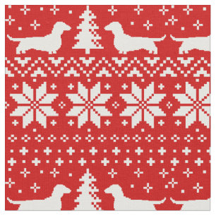 Dachshund Silhouettes Wiener Dogs Christmas Red Fabric