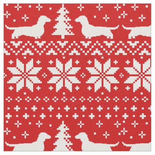 Dachshund Silhouettes Wiener Dogs Christmas Red Fabric