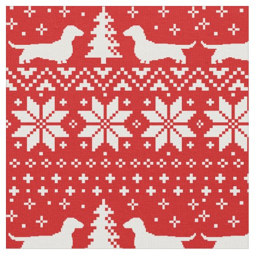 Dachshund Silhouettes Wiener Dogs Christmas Red Fabric