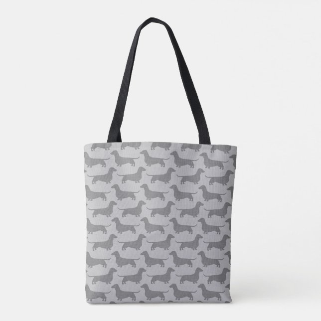 Dachshund Silhouettes Wiener Dogs Patterned Grey Tote Bag (Back)