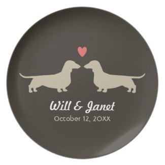 Dachshund Silhouettes with Heart and Text Melamine Plate