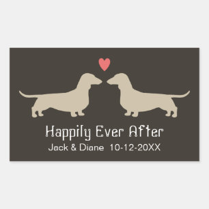 Dachshund Silhouettes with Heart and Text Rectangular Sticker