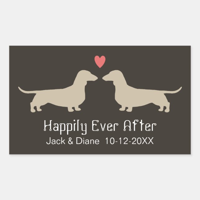 Dachshund Silhouettes with Heart and Text Rectangular Sticker (Front)