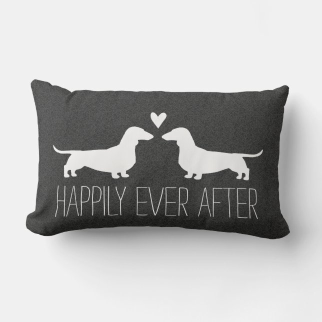 Dachshund Silhouettes with Heart Cute Dog Lover's Lumbar Pillow (Front)