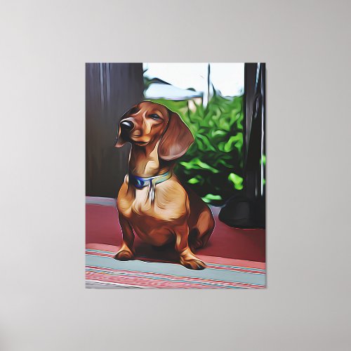 Dachshund Sits On Porch Of Country House Birthday  Canvas Print