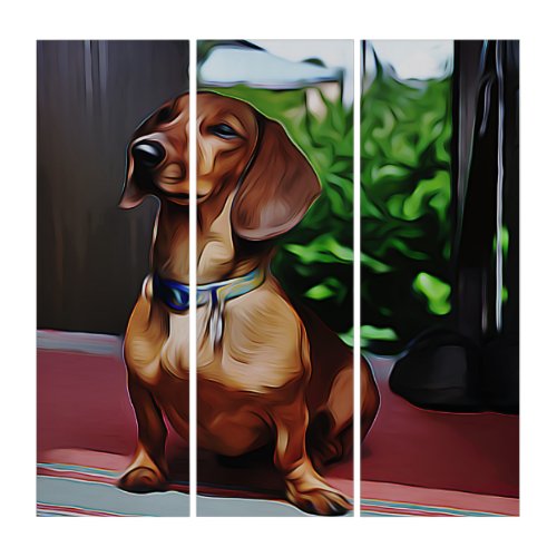 Dachshund Sits On Porch Of Country House Birthday  Triptych