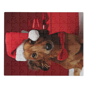 Dachshund Sitting In Front Of A Christmas Gift Pos Jigsaw Puzzle