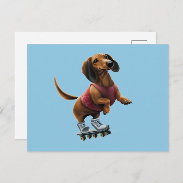 Dachshund Skateboarding  Postcard (Front/Back)