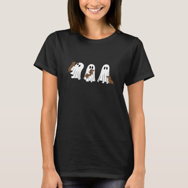 Dachshund Skeleton Funny Halloween Wiener Dog T-Shirt (Front)