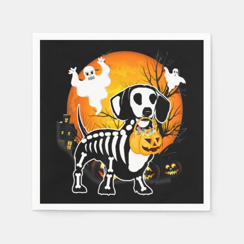 Dachshund Skeleton Halloween Happy Pumpkin Gift Napkins