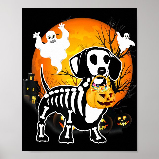 Dachshund Skeleton Halloween Happy Pumpkin Gift Poster (Front)