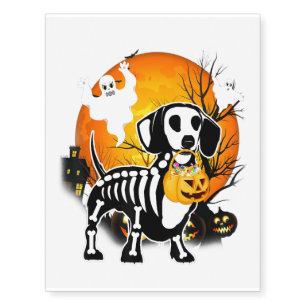 Dachshund Skeleton Halloween Happy Pumpkin Temporary Tattoos