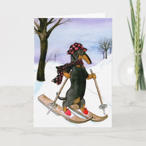 Dachshund Skiing Christmas Card