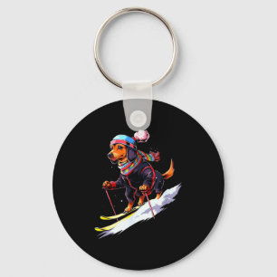 Dachshund skiing dog skier ski winter snow men keychain