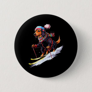 Dachshund Skiing Dog Skier Ski Winter Snow Men Wom Button