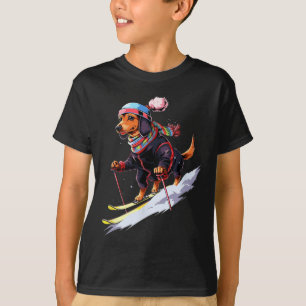 Dachshund Skiing Dog Skier Ski Winter Snow Men Wom T-Shirt