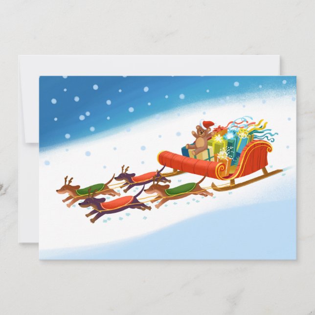 dachshund sled ride holiday card (Front)