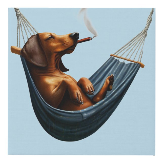 Dachshund Smoking Cigar in Hammock  Faux Canvas Print (Front)