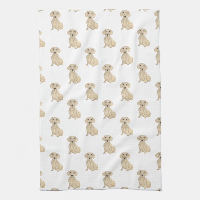 Dachshund (Smooth, Cream) Kitchen Towel (Vertical)