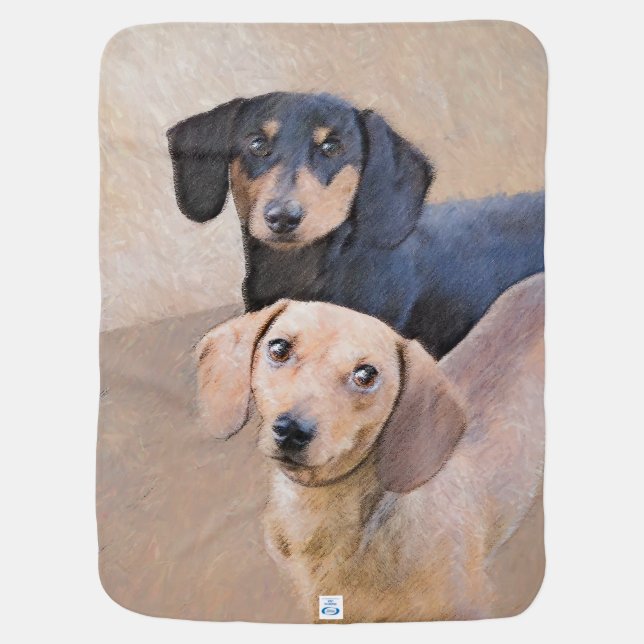 Dachshund (Smooth) Painting - Original Dog Art Baby Blanket (Back)