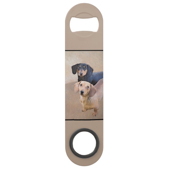 Dachshund (Smooth) Painting - Original Dog Art Bar Key (Back)