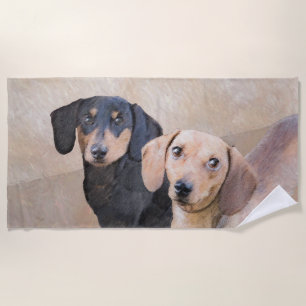 Dachshund (Smooth) Painting - Original Dog Art Beach Towel