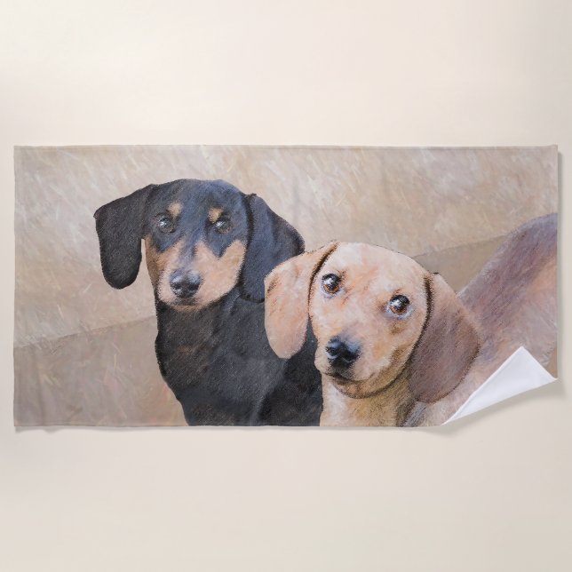 Dachshund (Smooth) Painting - Original Dog Art Beach Towel (Front)