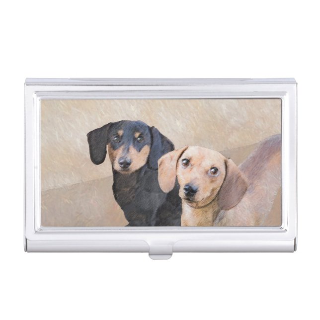 Dachshund (Smooth) Painting - Original Dog Art Business Card Case (Front)
