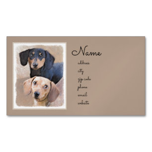 Dachshund (Smooth) Painting - Original Dog Art Business Card Magnet