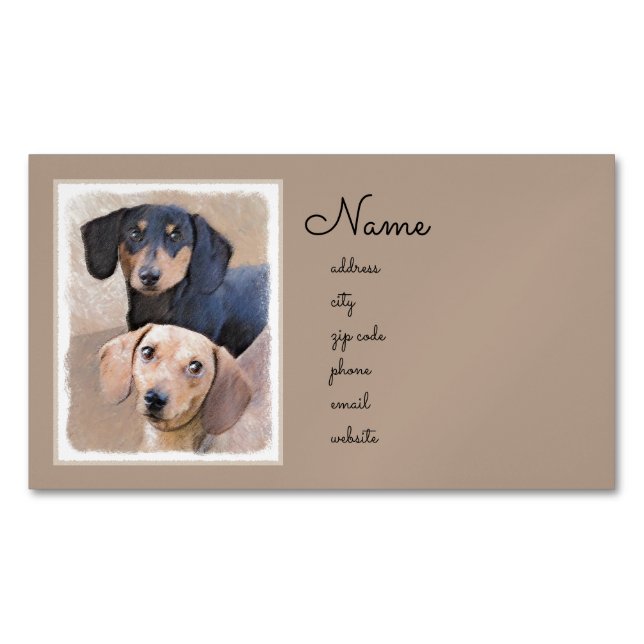 Dachshund (Smooth) Painting - Original Dog Art Business Card Magnet (Front)