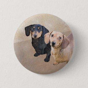 Dachshund (Smooth) Painting - Original Dog Art Button