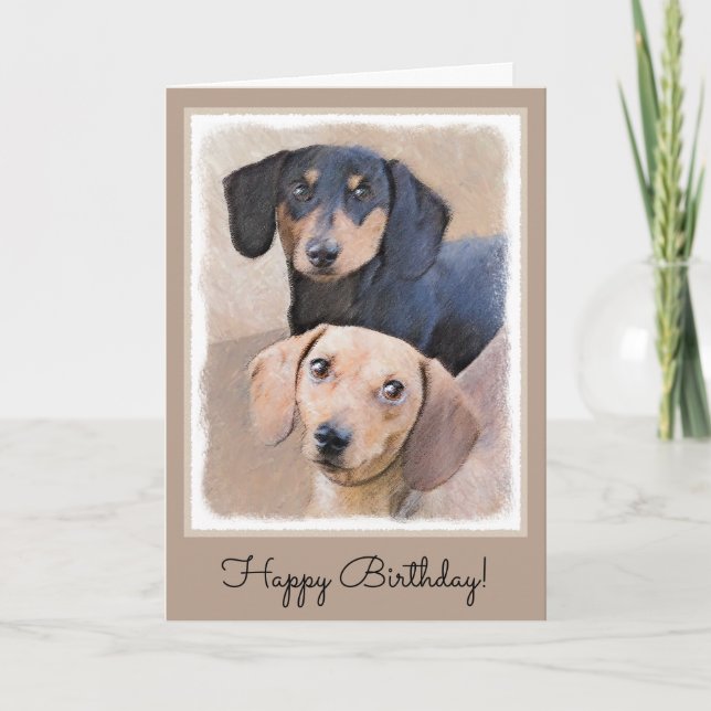 Dachshund (Smooth) Painting - Original Dog Art Card (Front)