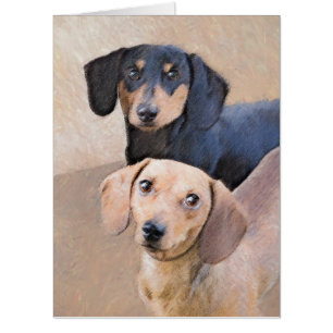 Dachshund (Smooth) Painting - Original Dog Art Card