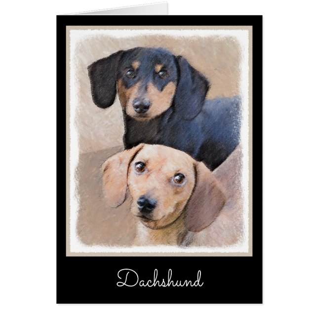 Dachshund (Smooth) Painting - Original Dog Art Cards (Front)