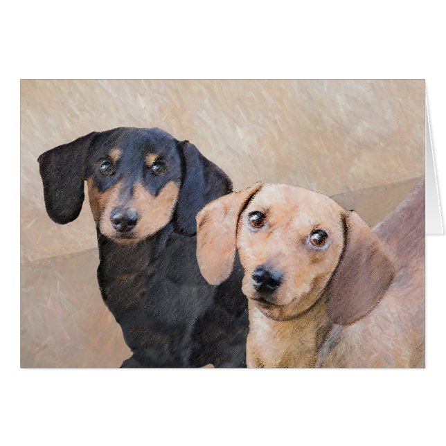 Dachshund (Smooth) Painting - Original Dog Art Cards (Front Horizontal)
