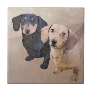 Dachshund (Smooth) Painting - Original Dog Art Ceramic Tile