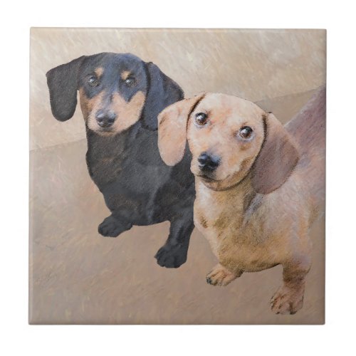 Dachshund Smooth Painting _ Original Dog Art Ceramic Tile