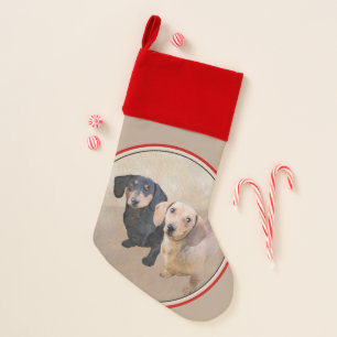 Dachshund (Smooth) Painting - Original Dog Art Christmas Stocking