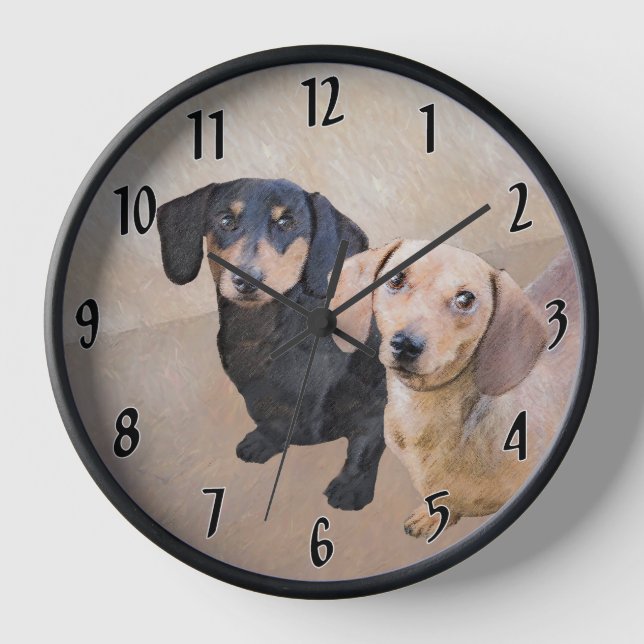 Dachshund (Smooth) Painting - Original Dog Art Clock (Front)