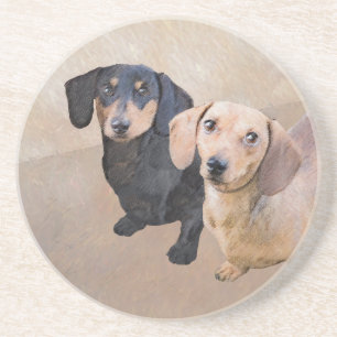 Dachshund (Smooth) Painting - Original Dog Art Coaster