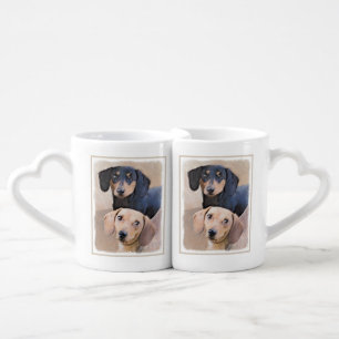 Dachshund (Smooth) Painting - Original Dog Art Coffee Mug Set