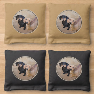 Dachshund (Smooth) Painting - Original Dog Art Cornhole Bags