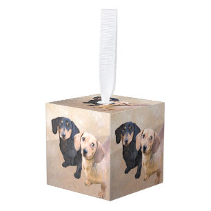 Dachshund (Smooth) Painting - Original Dog Art Cube Ornament