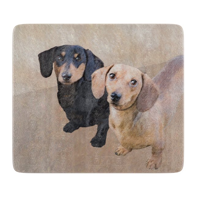 Dachshund (Smooth) Painting - Original Dog Art Cutting Board (Front)