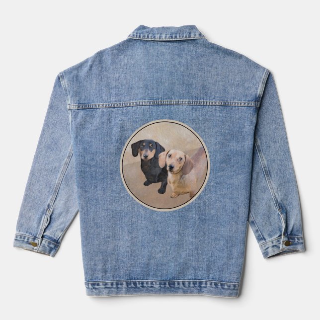 Dachshund (Smooth) Painting - Original Dog Art Denim Jacket (Back)