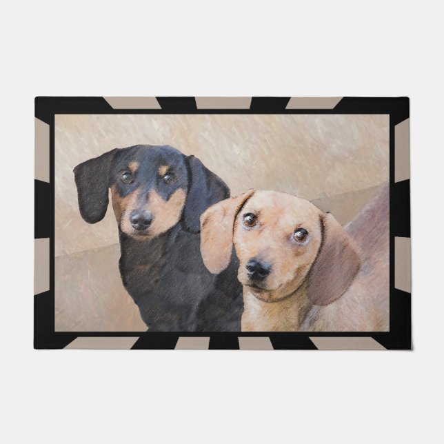 Dachshund (Smooth) Painting - Original Dog Art Doormat (Front)
